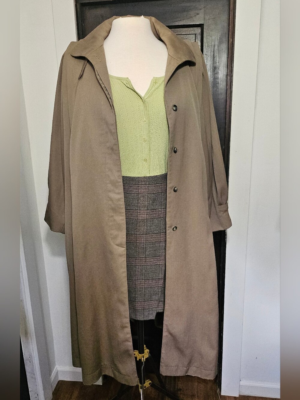Vintage La Way Trench Coat Khaki Brown Removable Lining Size 38
